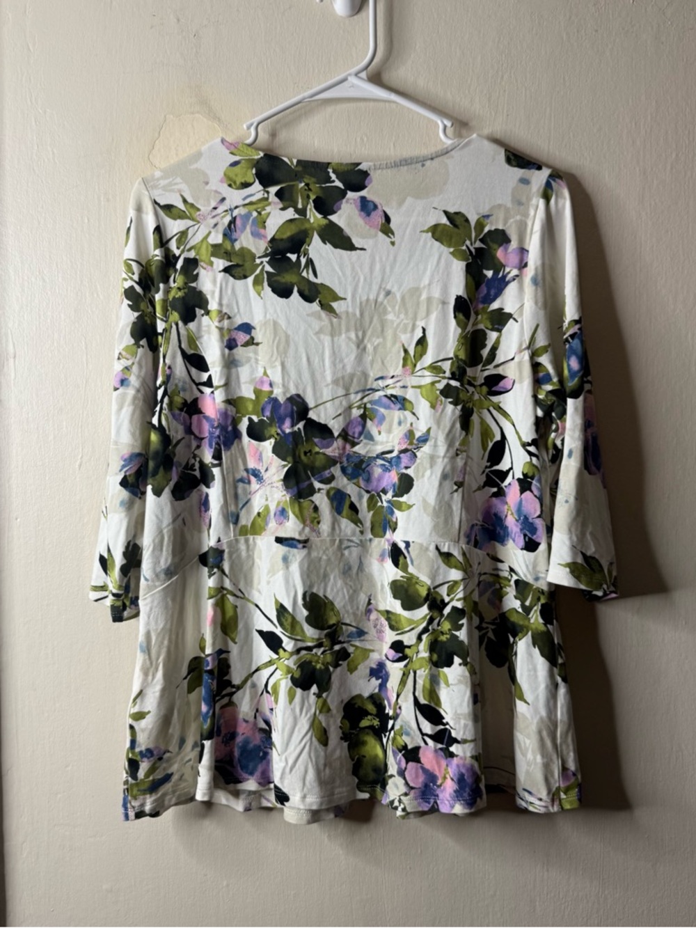 J Jill Wearever Collection White Floral 3/4 Sleeve Blouse - Picture 4 of 6